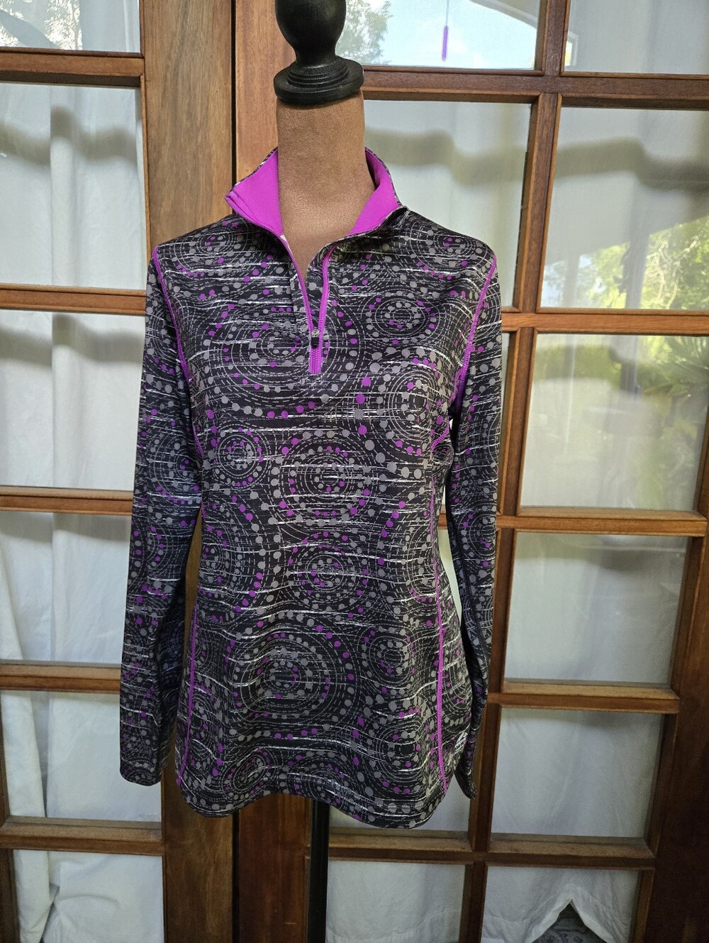 RBX Black and Purple Quarter-Zip Pullover with Graphic Circles